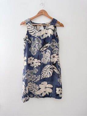 Guy Harvey Bluewater Wear Silk Hawaiian Tropical Fish Floral Dress XS Blue